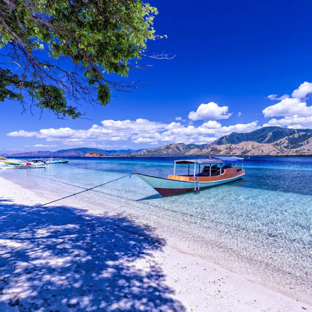 Boat on pink beach